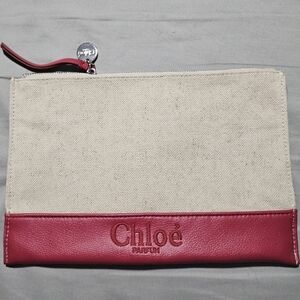 Chloé Canvas & Red Leather Zip Pouch
